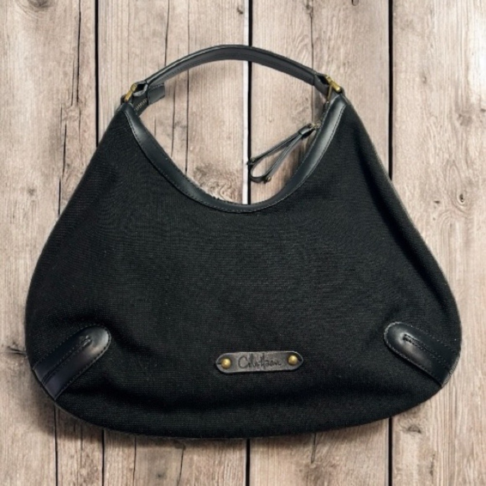 Cole Haan Women's Bag Hobo Shoulder Bag Black Weave Canvas w/ Leather Trim